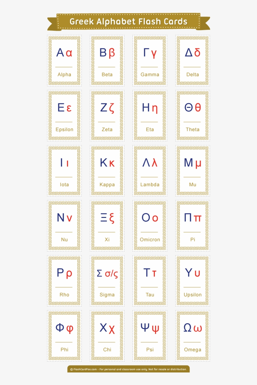 Greek Alphabet Chart Printable