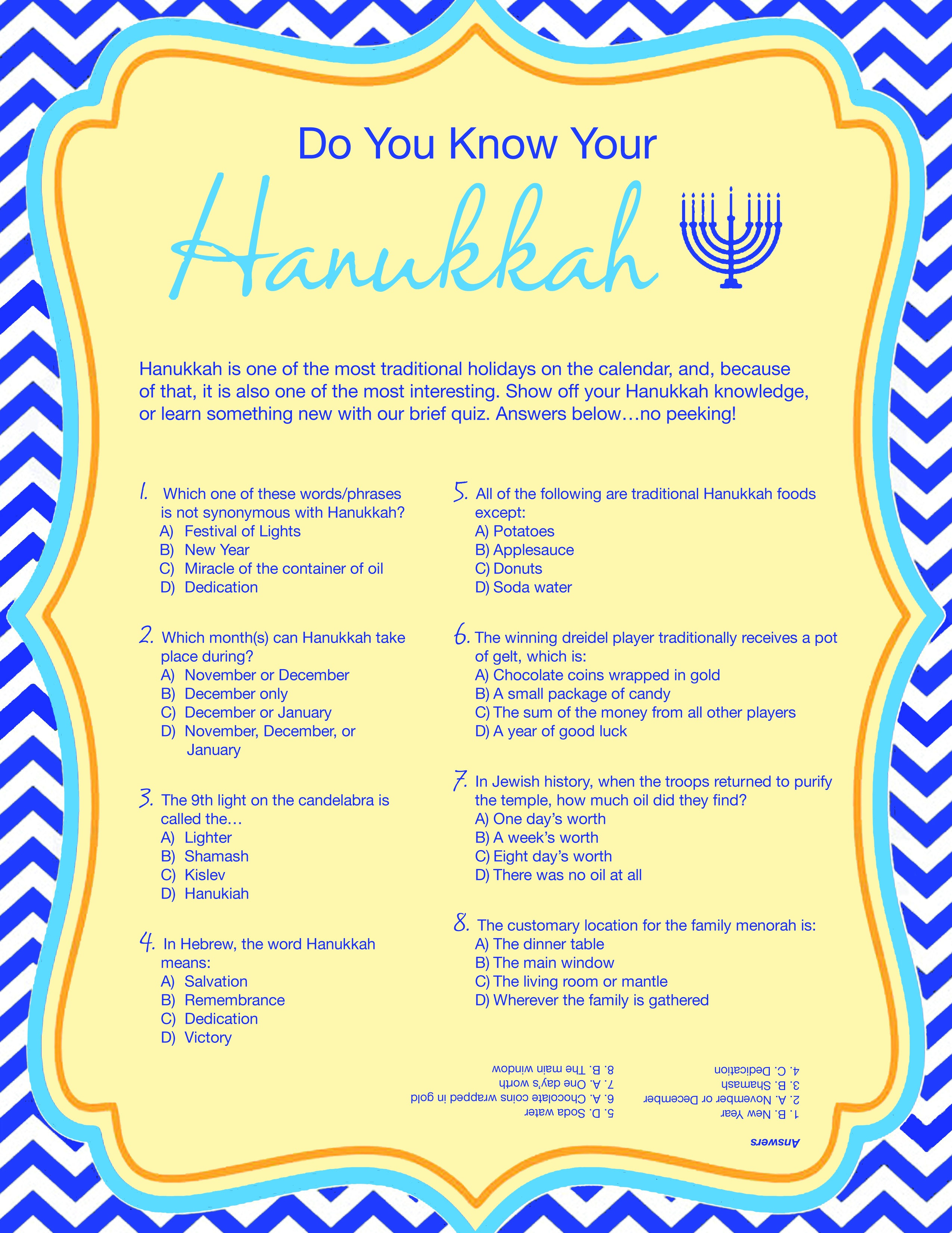 Free Printable Hanukkah Game - Kwanzaa Trivia Free Printable