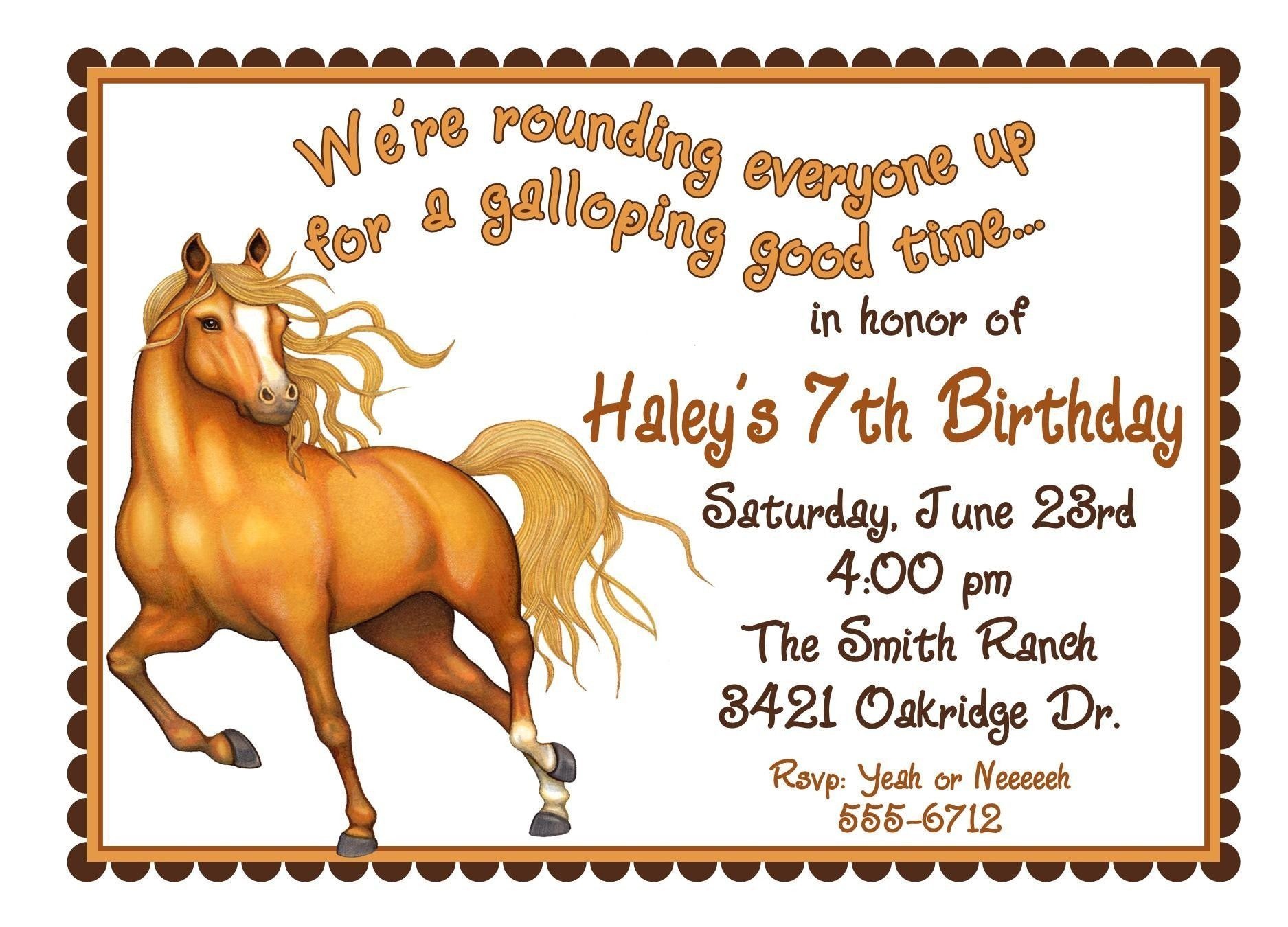 Free Printable Horse Birthday Invitations | Birthday Invitations - Free Printable Horse Themed Birthday Party Invitations