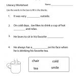 Free Printable Kindergarten Literacy Worksheet   Free Printable Literacy Worksheets For Adults