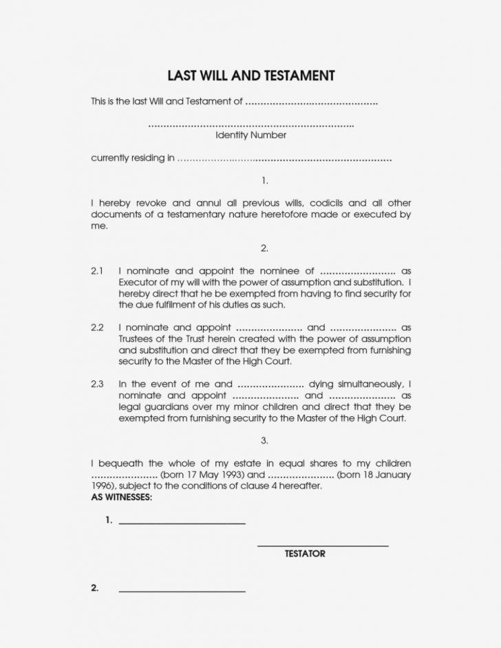 Free Printable Last Will And Testament Blank Forms