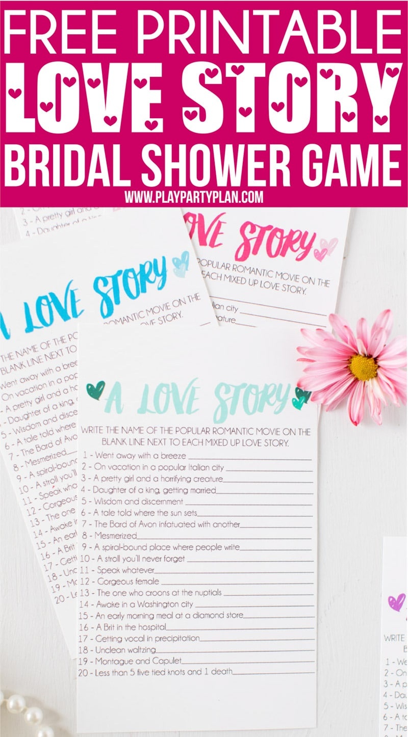 Free Printable Love Story Bridal Shower Game - Play Party Plan - Free Printable Wedding Shower Games