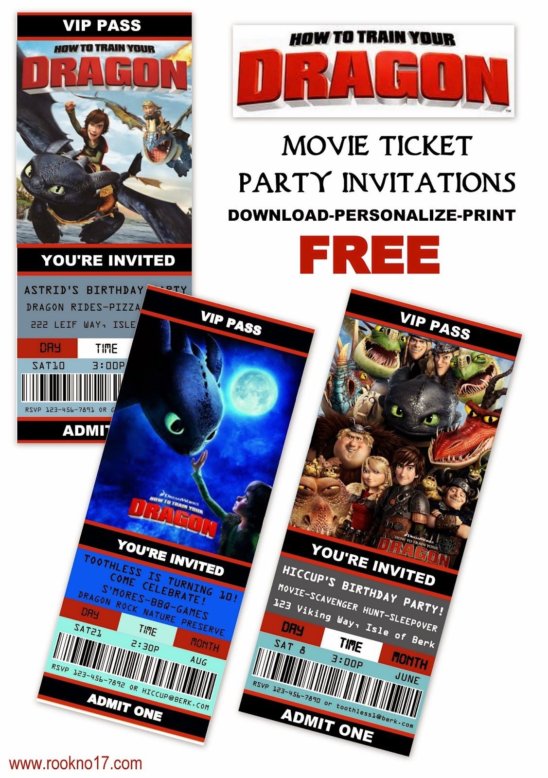 Free Printable Movie Ticket Style Invitations: How To Train Your - How To Train Your Dragon Birthday Invitations Printable Free