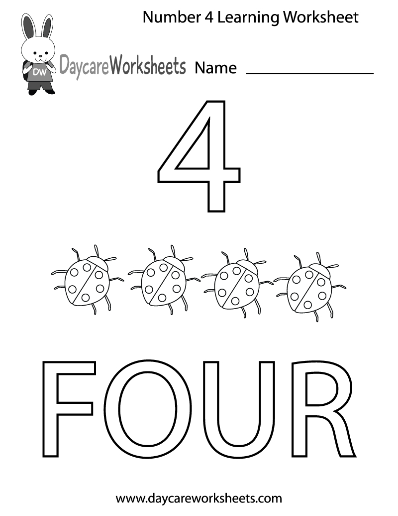 Free Printable Number Four Learning Worksheet For Preschool - Free Printable Learning Pages