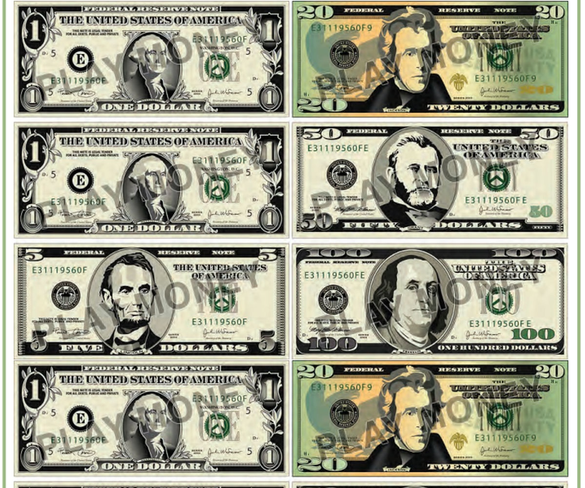 Realistic Printable Play Money