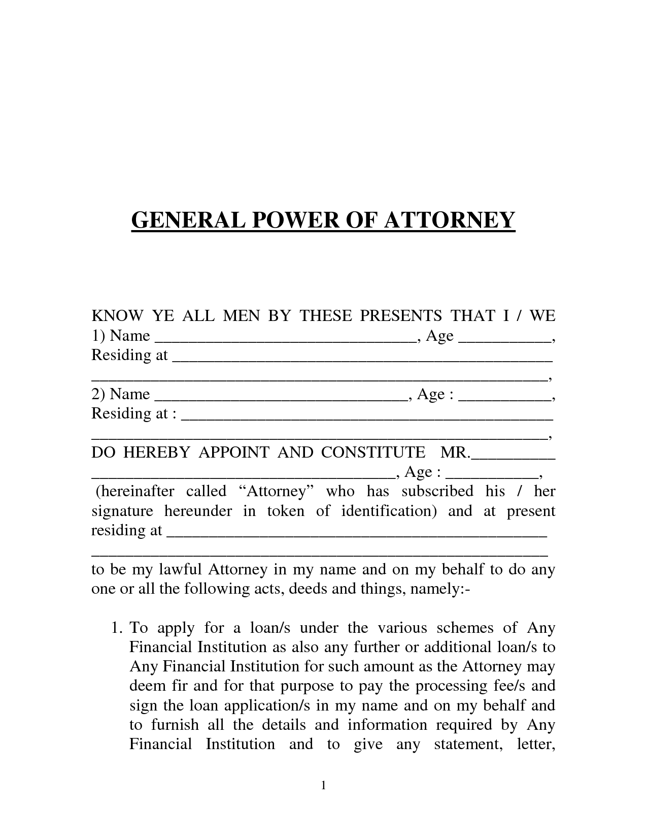 Free Printable Power Of Attorney Form (Generic) - Free Printable Power Of Attorney