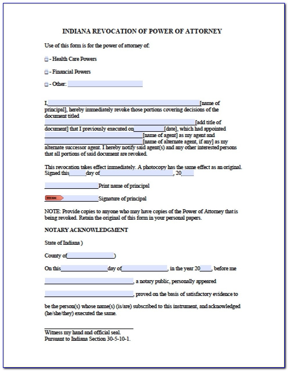Free Printable Power Of Attorney Form Indiana - Form : Resume - Free Printable Power Of Attorney Forms