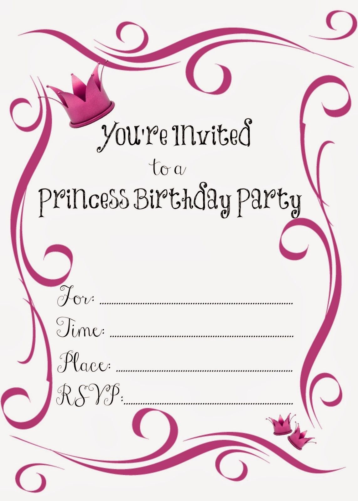 Free Printable Princess Birthday Party Invitations #freeprintables - Free Printable Princess Invitations