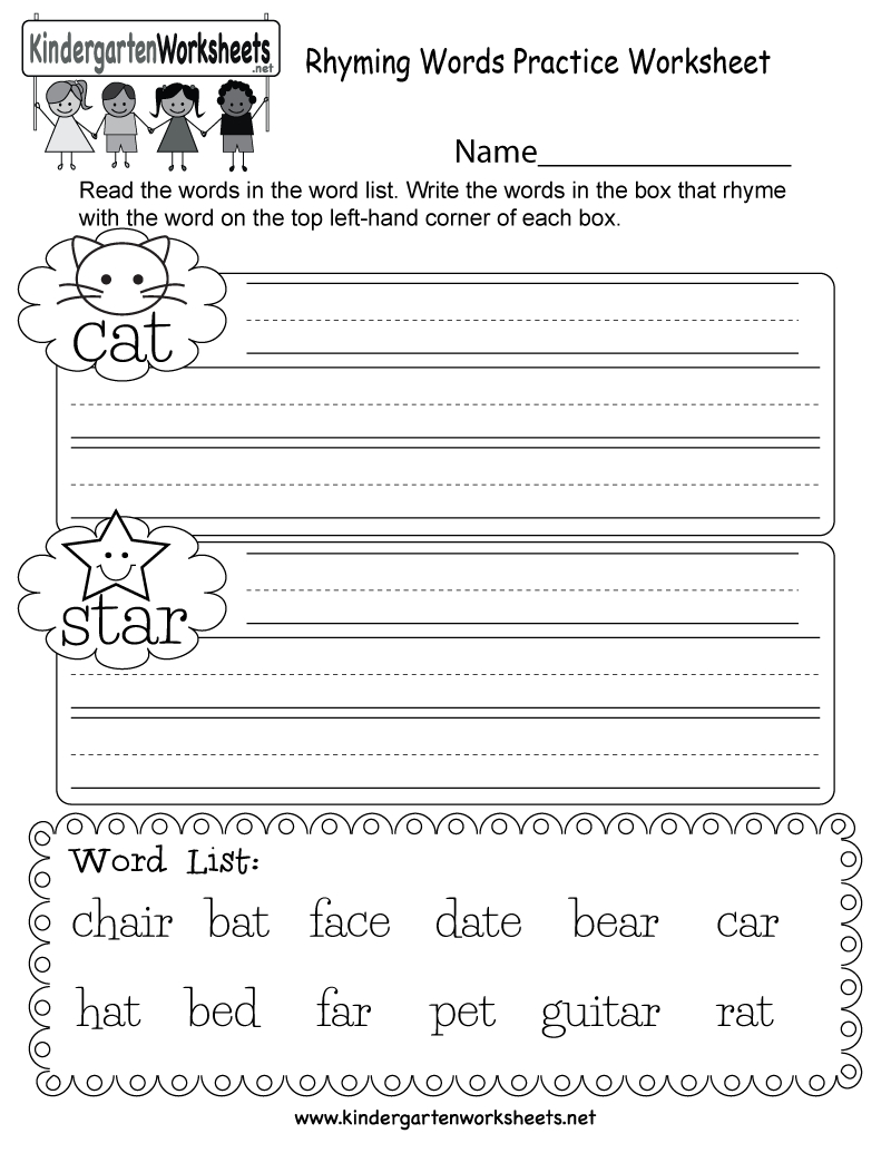 Free Printable Rhyming Words Practice Worksheet For Kindergarten - Free Printable Rhyming Words