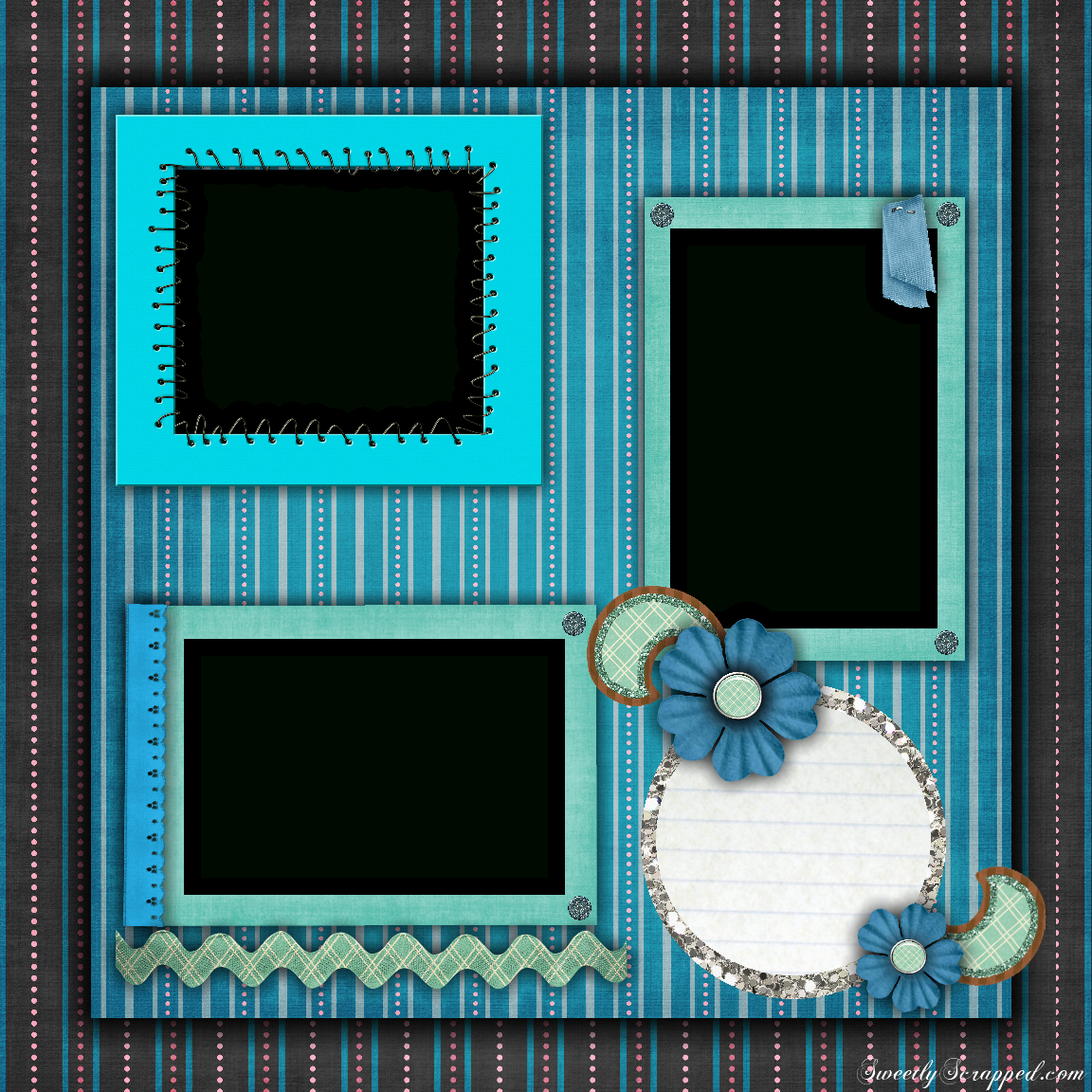 Free Printable Scrapbook Layouts | Blue And Stripes Layout File Size - Free Printable Scrapbook Pages