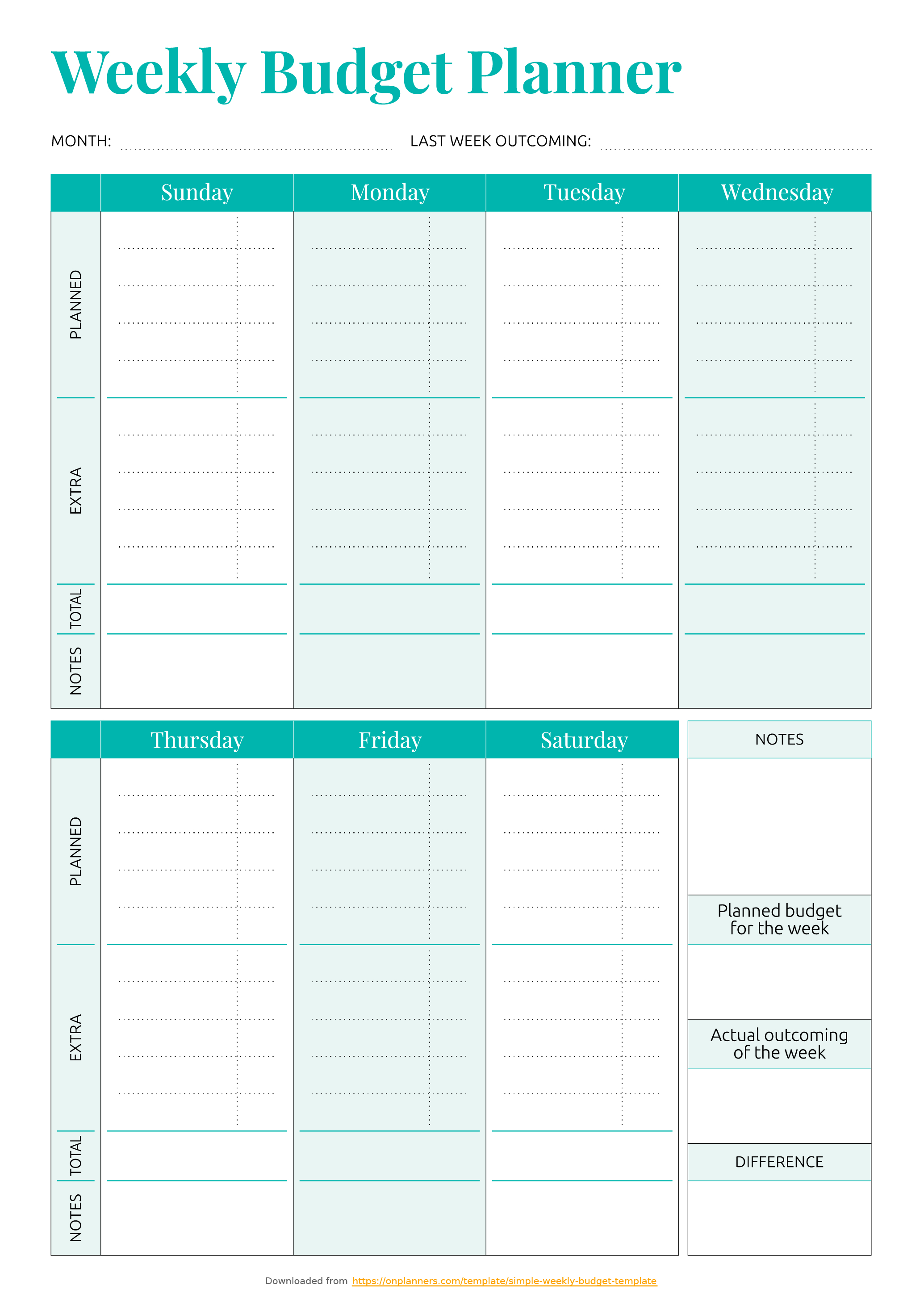 Free Printable Simple Weekly Budget Template Pdf Download - Free Budget Printable Template