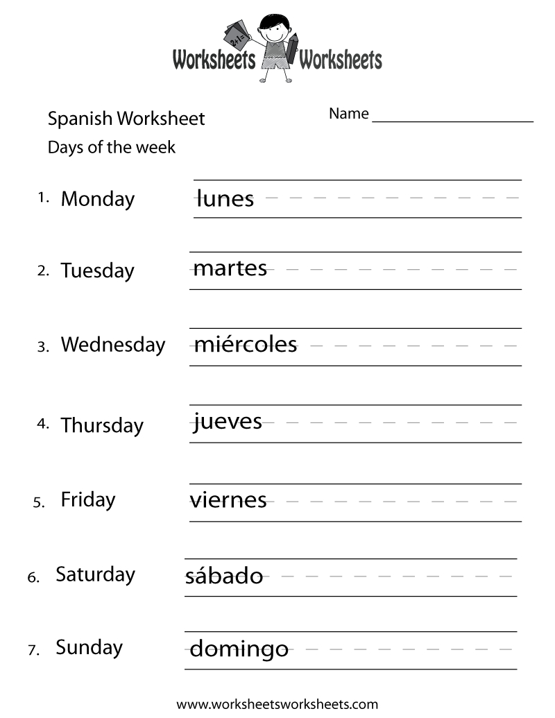 Free Printable Spanish Days Of The Week Worksheet - Free Printable Spanish Worksheets