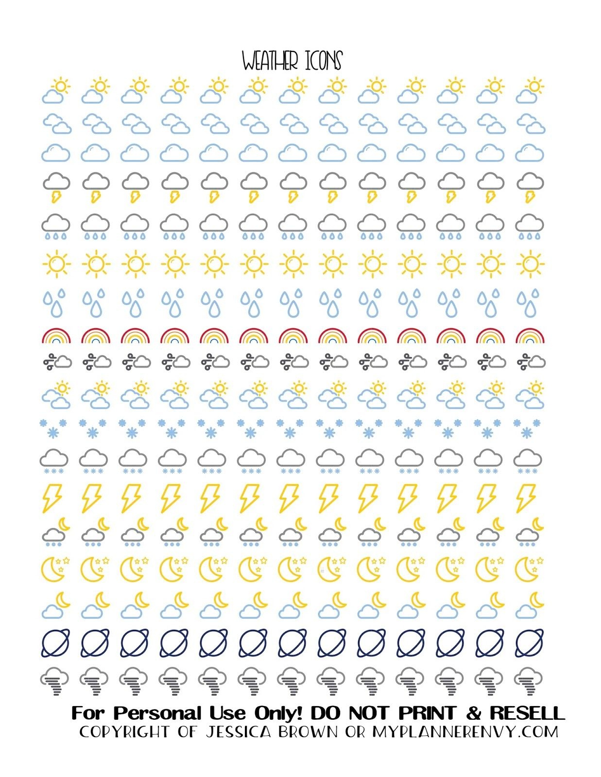 Free Printable Weather Icon Stickers From Myplannerenvy | Mijn - Free Printable Icons