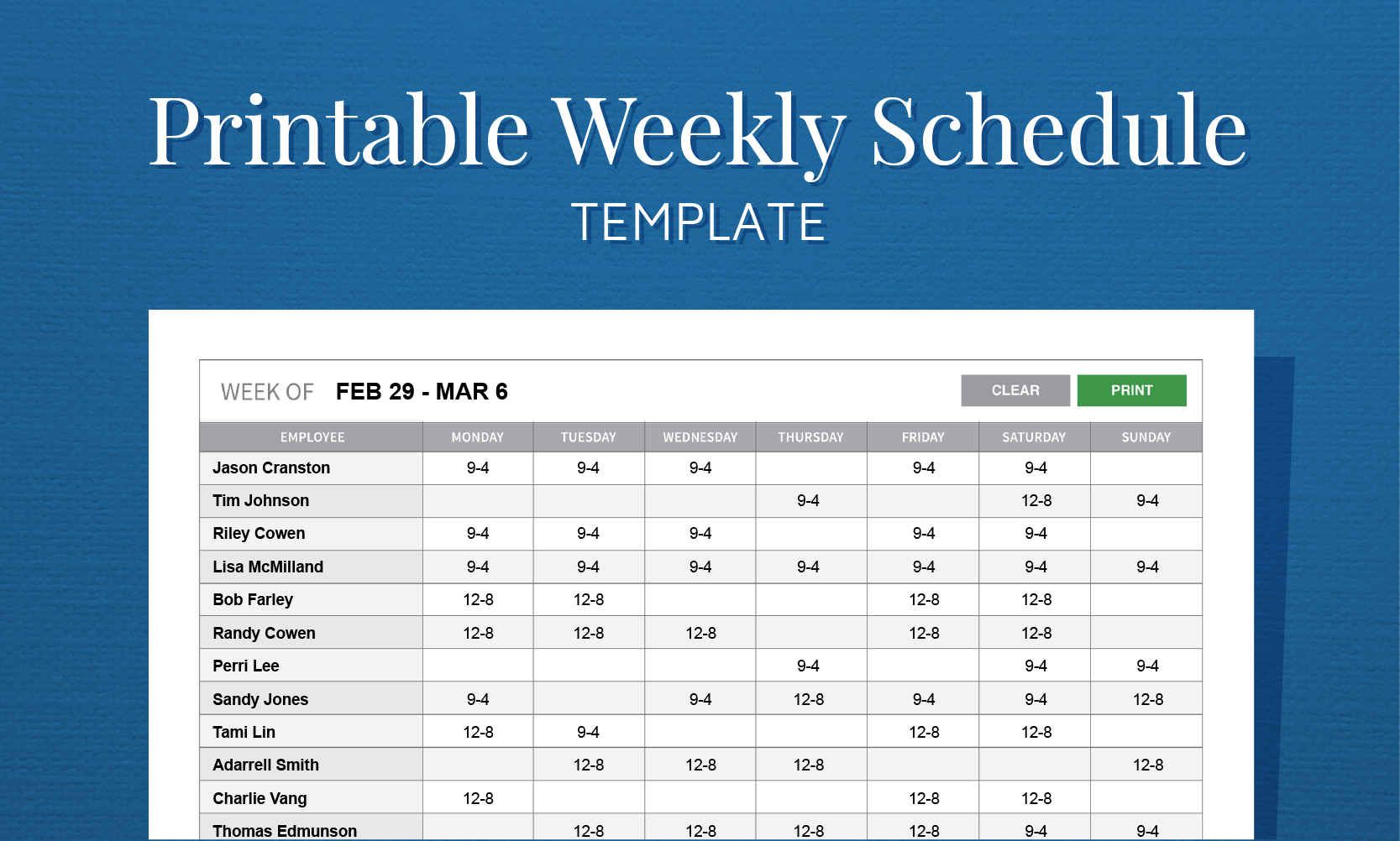 Free Printable Weekly Work Schedule Template For Employee Scheduling - Free Printable Monthly Work Schedule Template