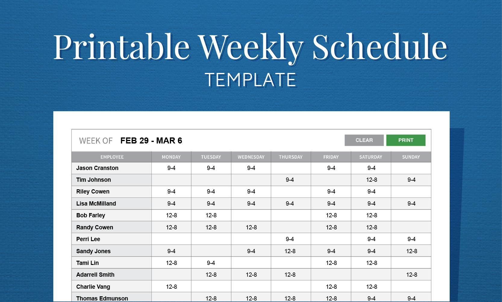 monthly work schedule template