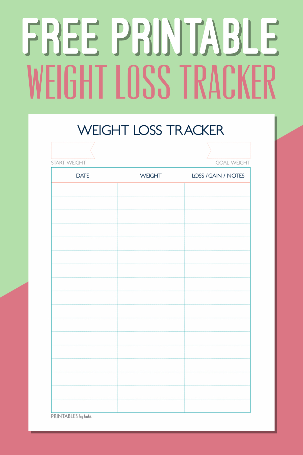 Free Printable Weight Loss Tracker Chart Free Printable