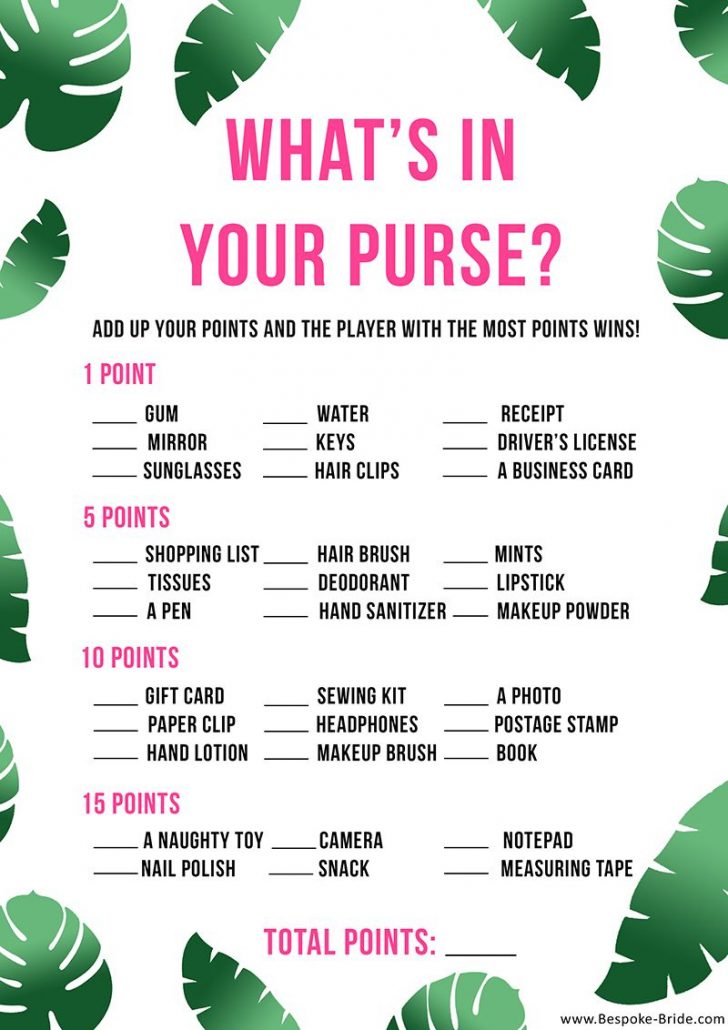 Free Printable Bridal Shower Games What's In Your Purse