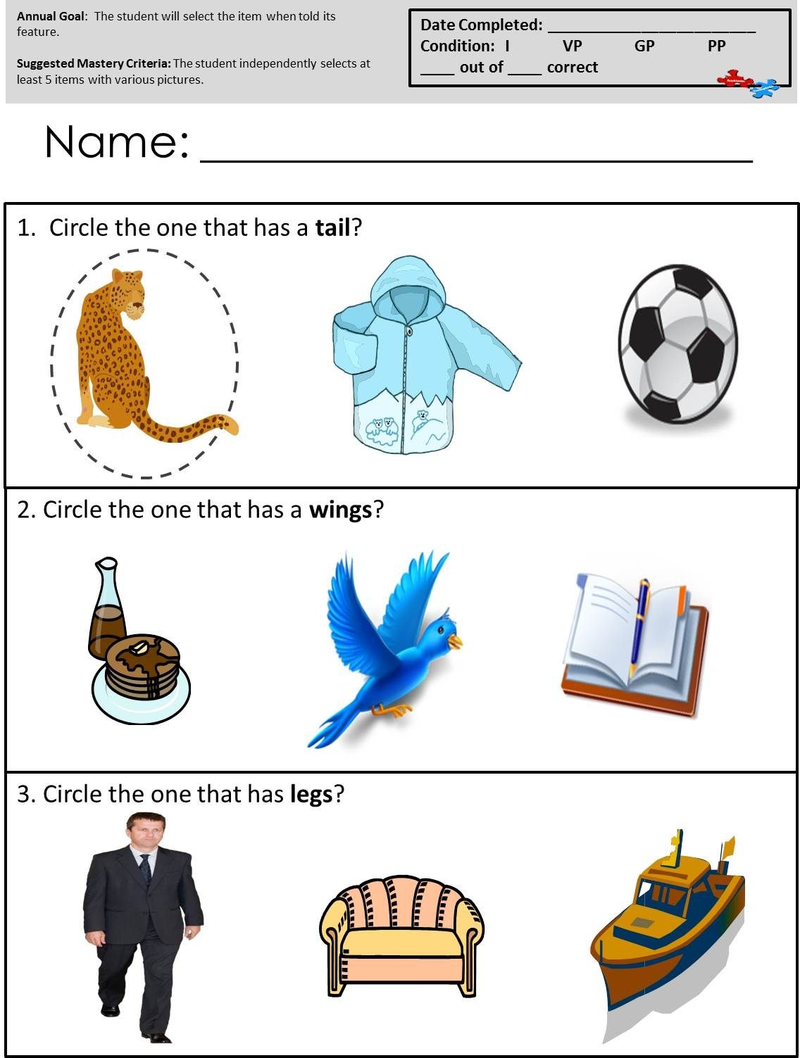 Activity Sheets For Autistic Children