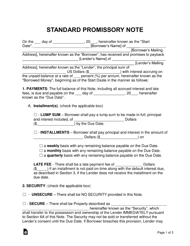 Free Promissory Note Templates - Pdf | Word | Eforms – Free Fillable - Free Printable Promissory Note Contract