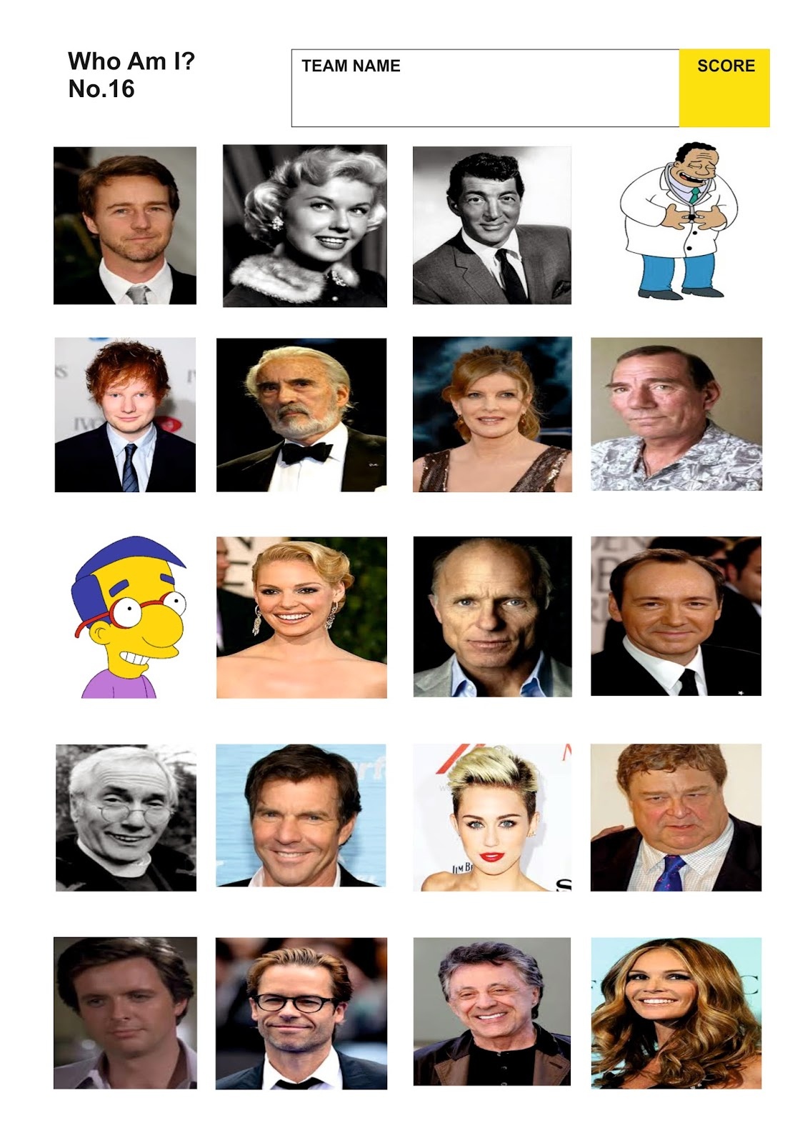 Free Celebrity Quiz Sheets - Free Printable Picture Quizzes With ...