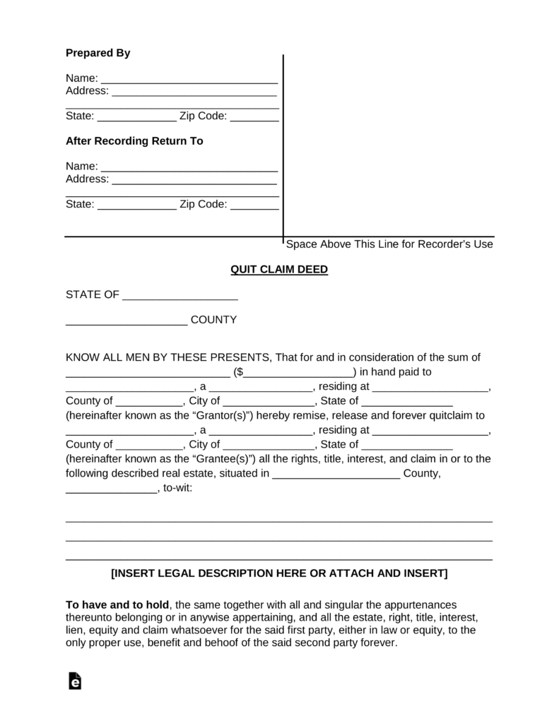 Free Quit Claim Deed Forms - Pdf | Word | Eforms – Free Fillable Forms - Free Printable Quit Claim Deed Washington State Form