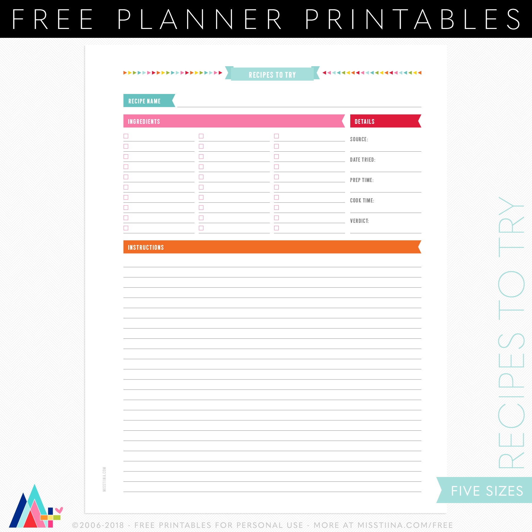 Free Recipes To Try Planner Page Printable | Misstiina - Free Printable Recipes