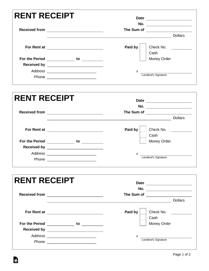 free printable rent receipt free printable