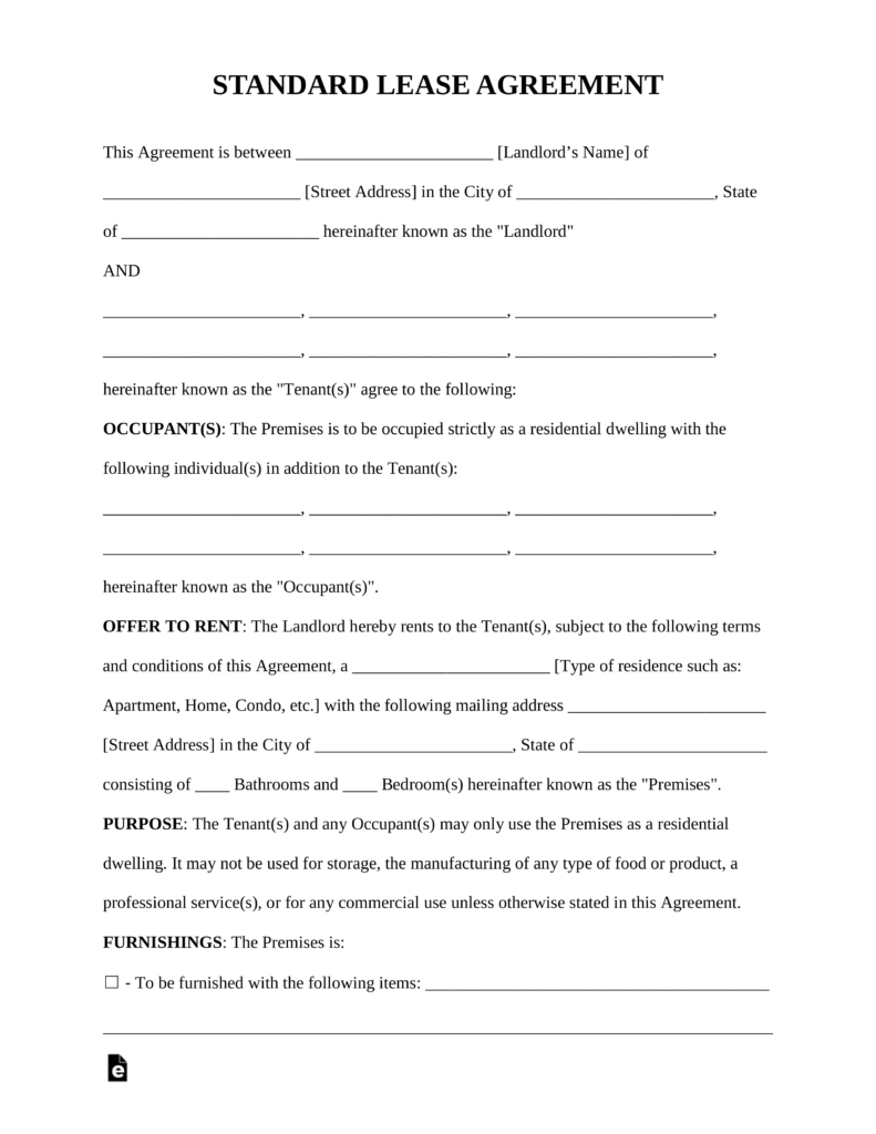 printable sample residential lease form laywers template