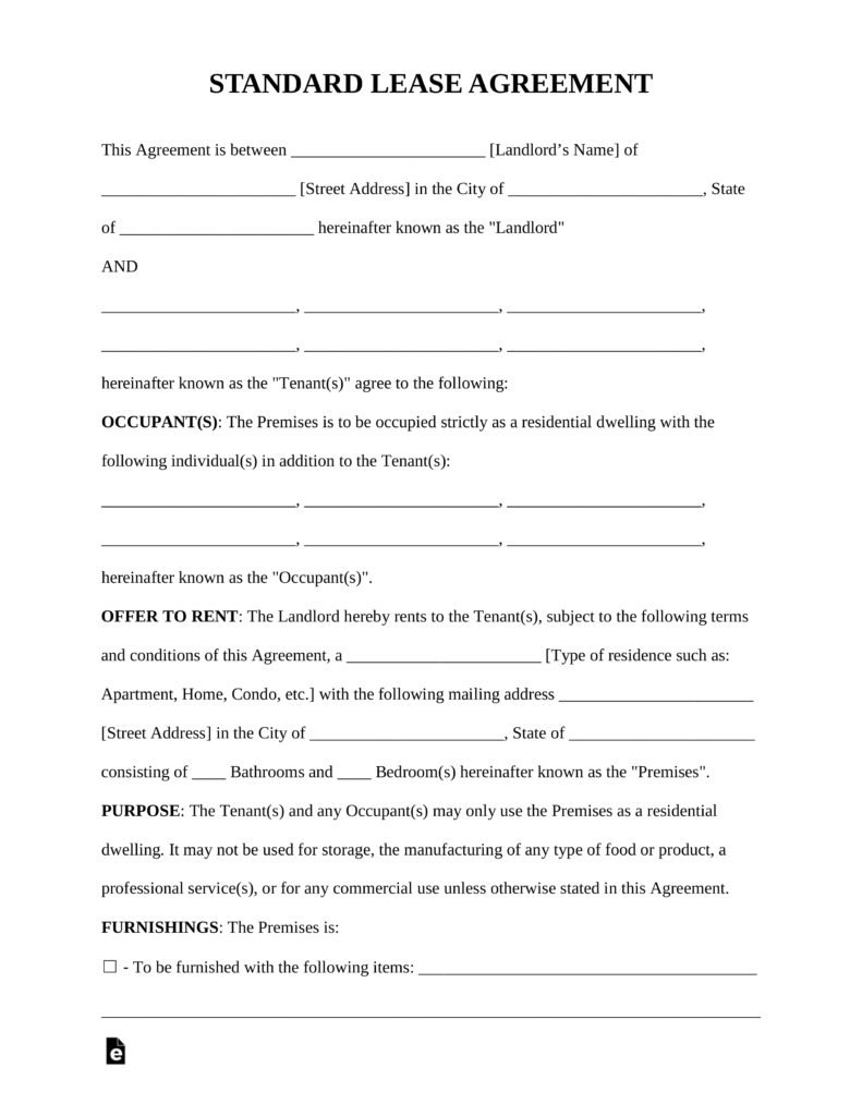 Rental Agreement Form Free Printable