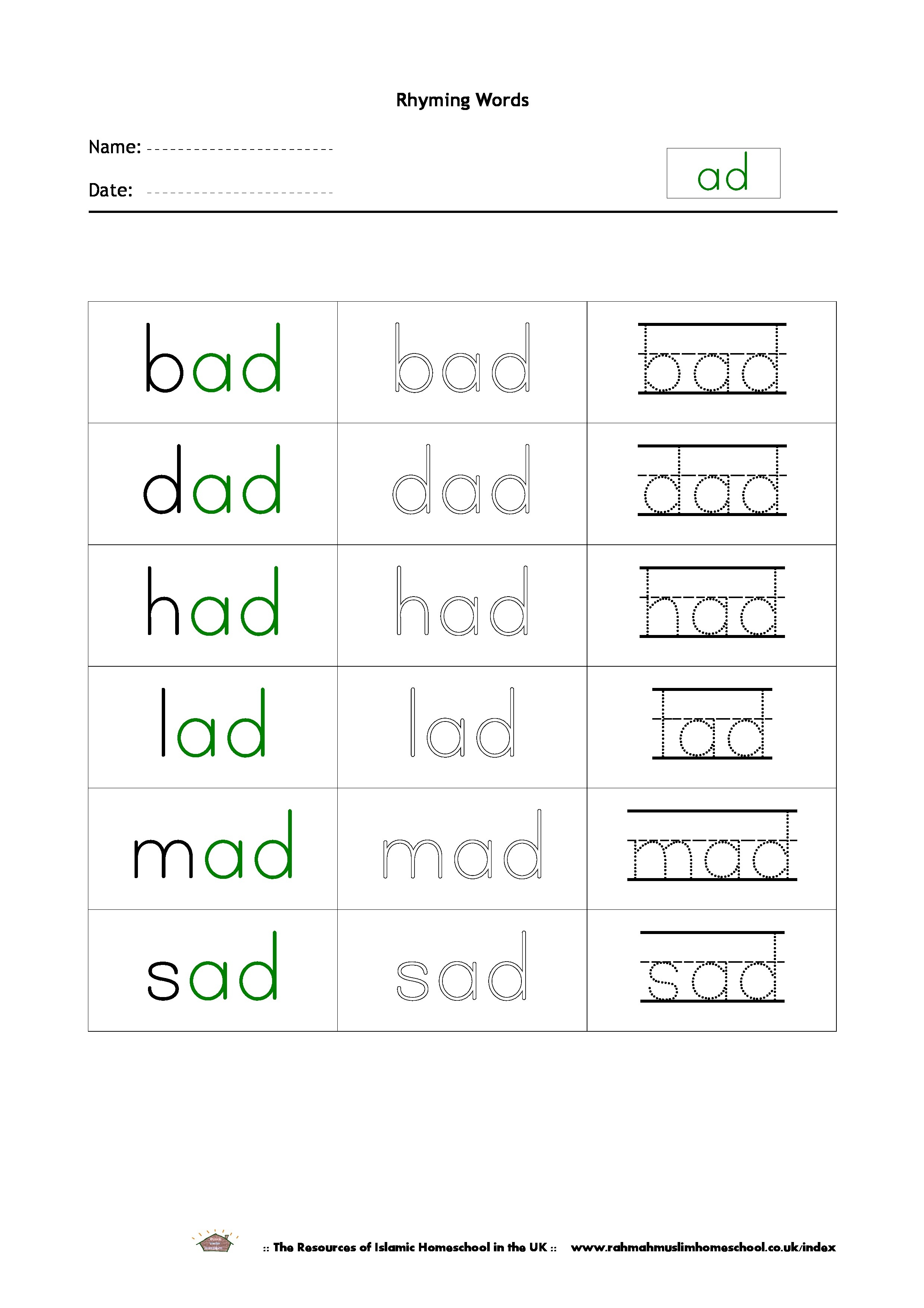 Free Printable Rhyming Words Free Printable