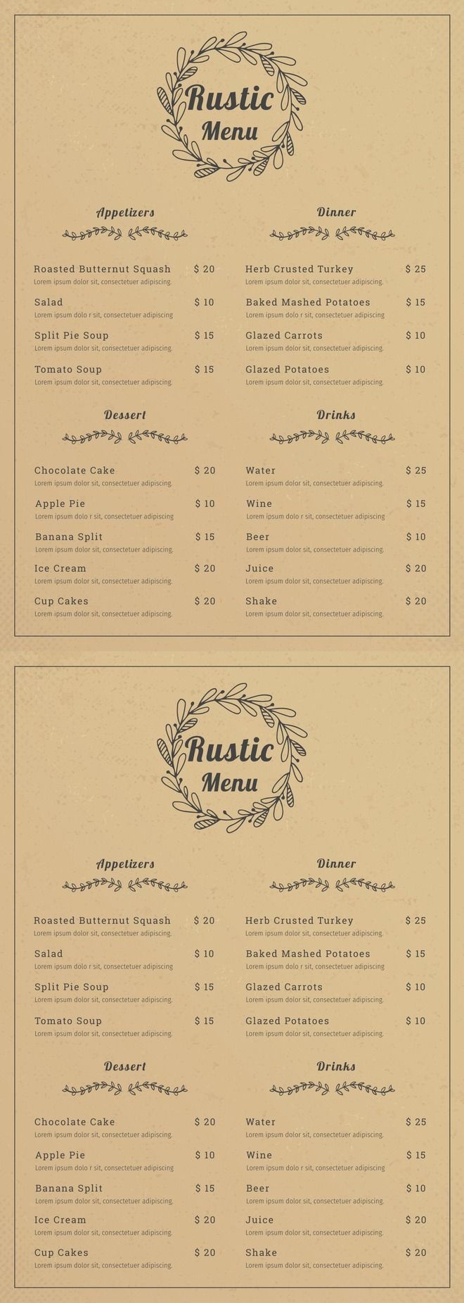 Free Rustic Menu | Cafe | Food Menu Template, Cafe Menu Design - Design A Menu For Free Printable