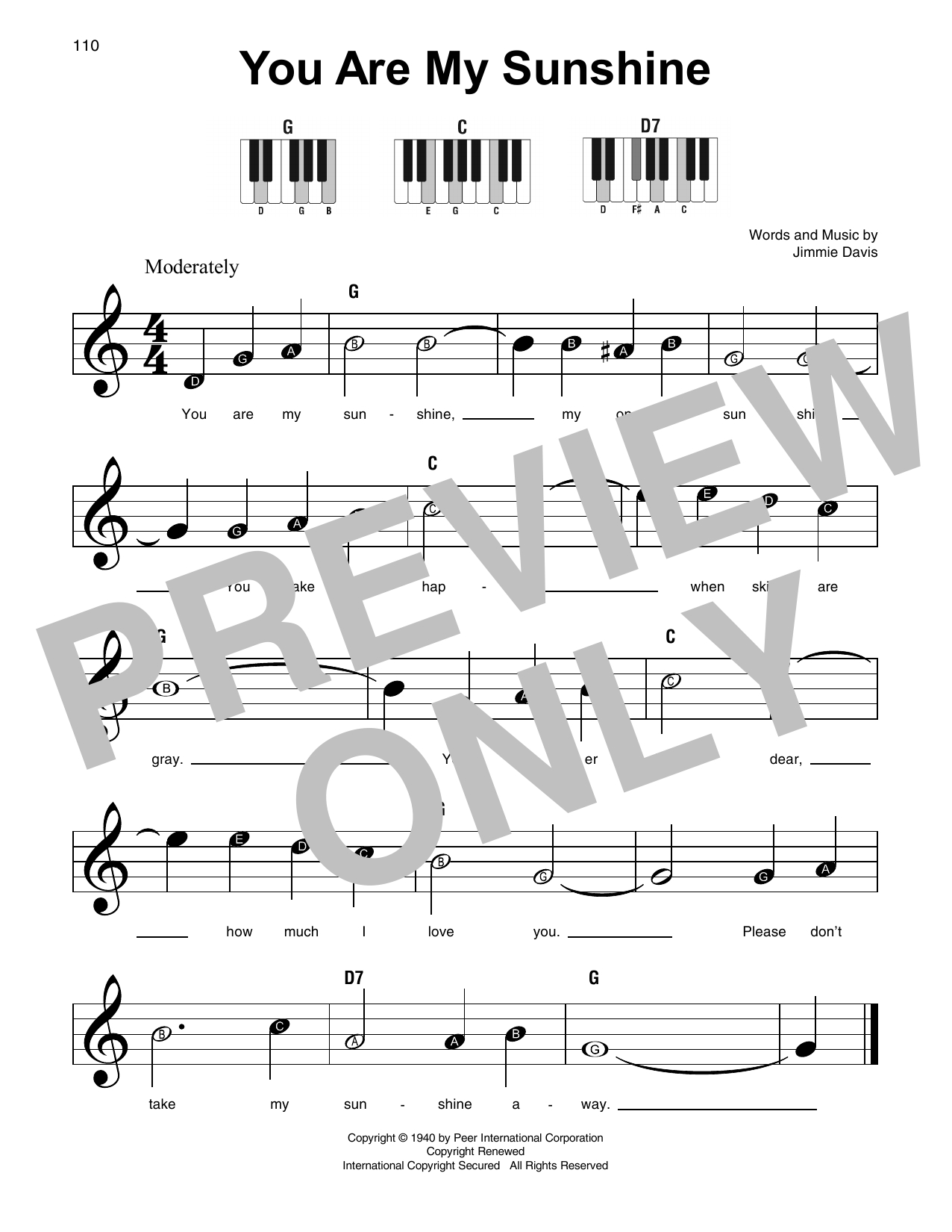 Free Sheet Music For Piano You Are My Sunshine - Inspirational - Free Printable Piano Sheet Music For You Are My Sunshine