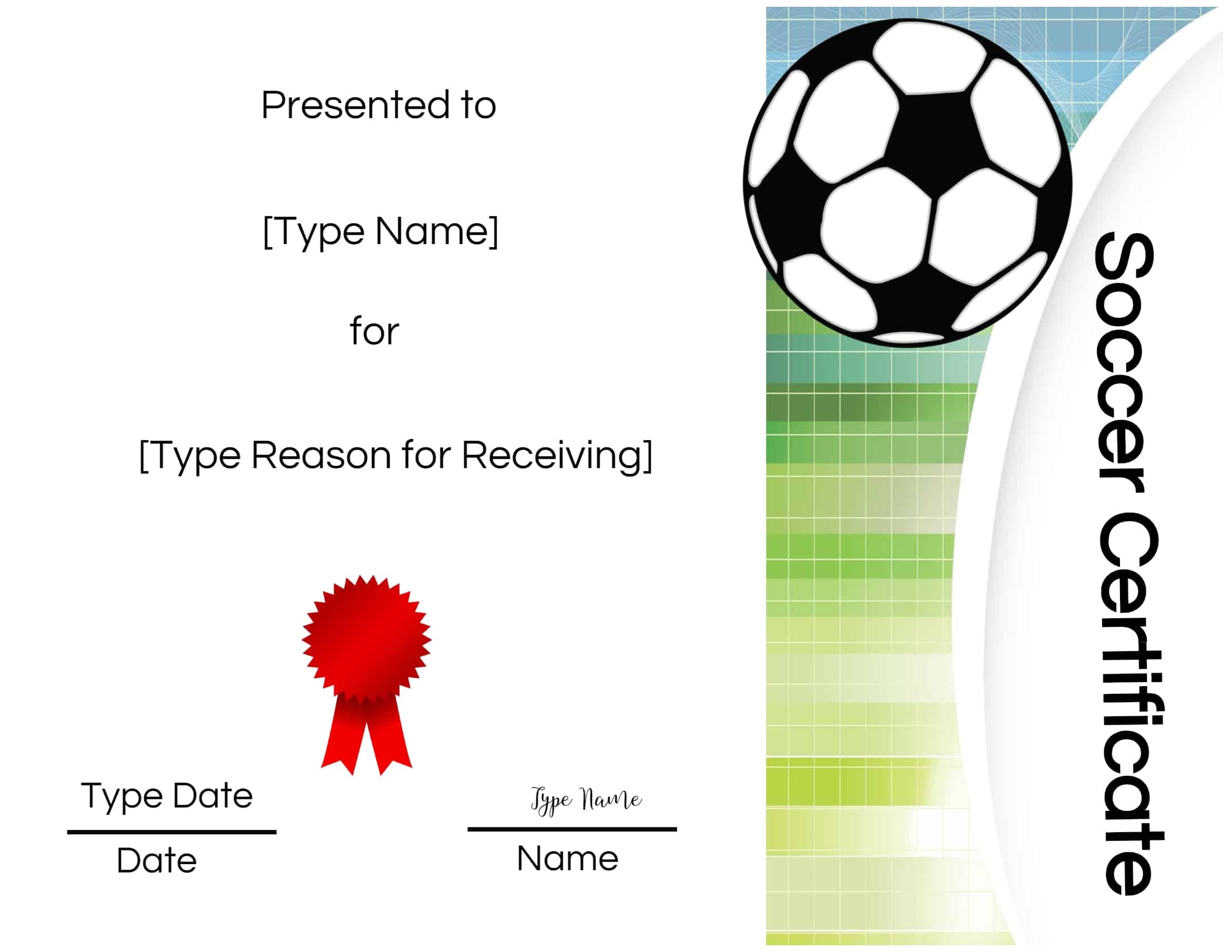 Editable Pdf Sports Team Soccer Certificate Diy Award Template In
