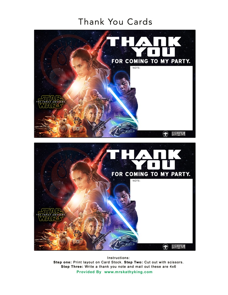 Free Star Wars: The Force Awakens Invitation &amp;amp; Thank You Card - Star Wars Printable Cards Free