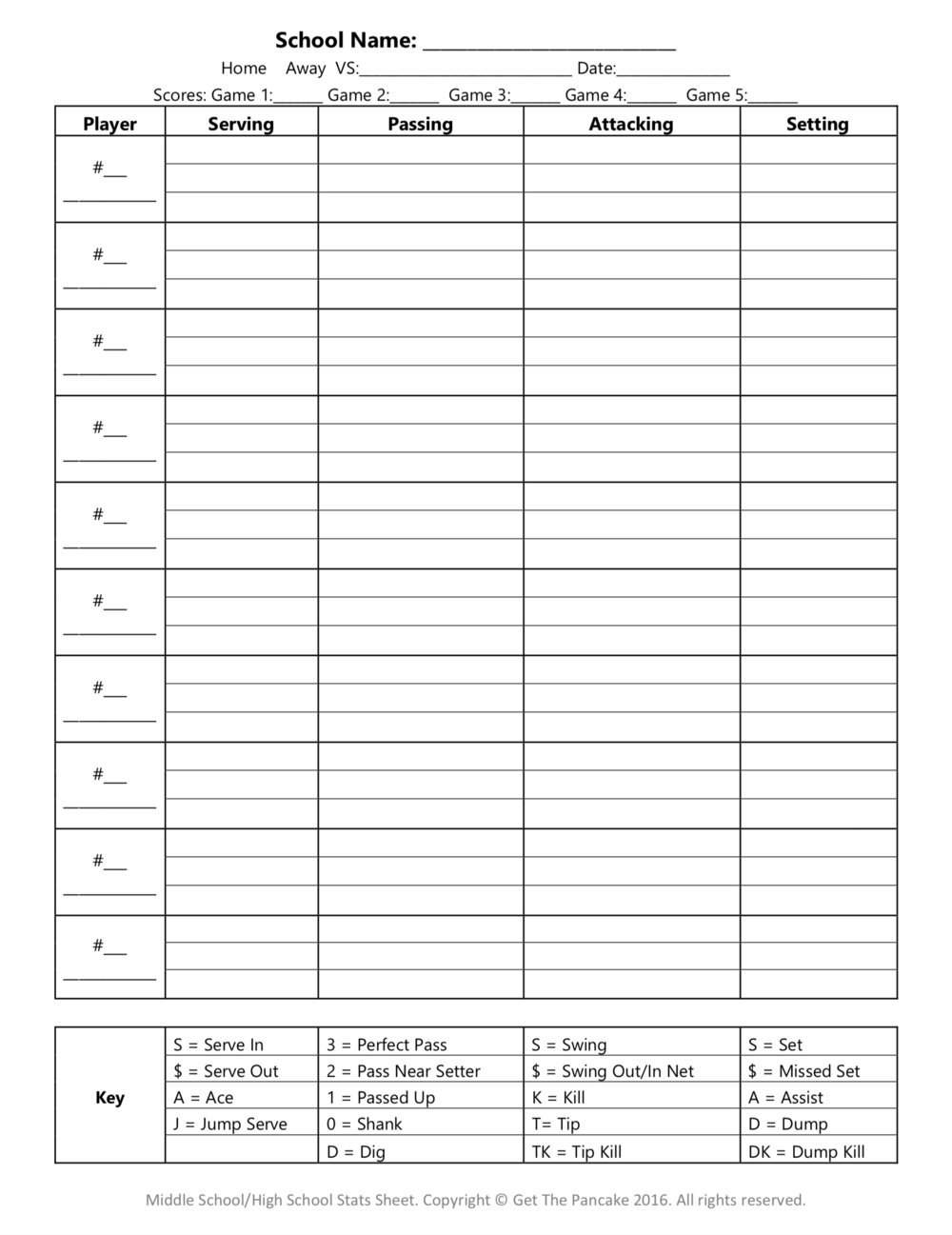 Printable Volleyball Stat Sheets Free Free Printable