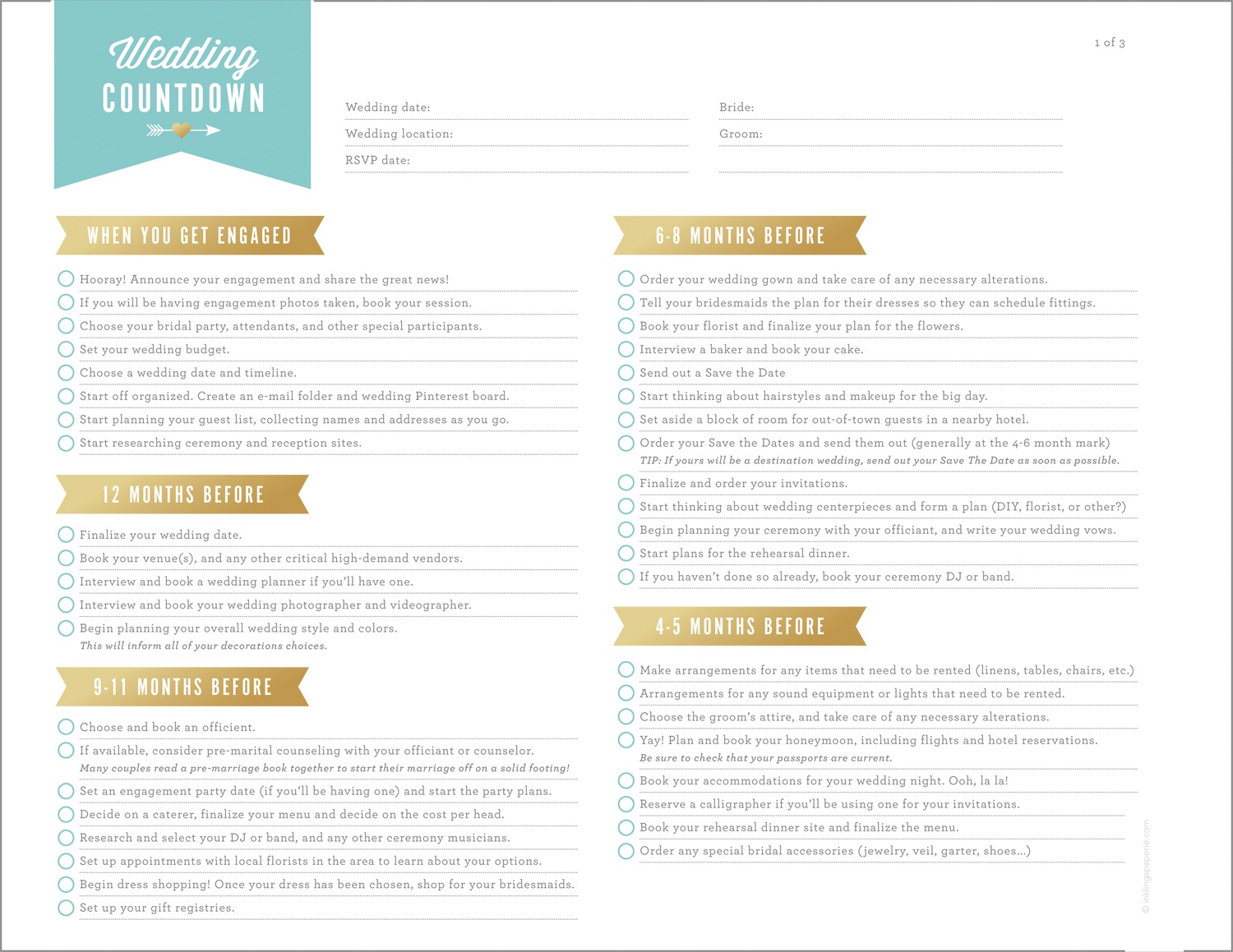 Free Wedding Planning Printables &amp;amp; Checklists - Free Printable Wedding Checklist