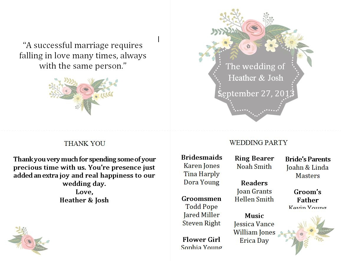Free Wedding Program Templates You Can Customize - Free Printable Wedding Program Templates