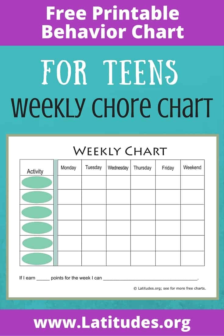 Free Weekly Behavior Chart (For Teenagers) | Acn Latitudes - Free Printable Chore List For Teenager