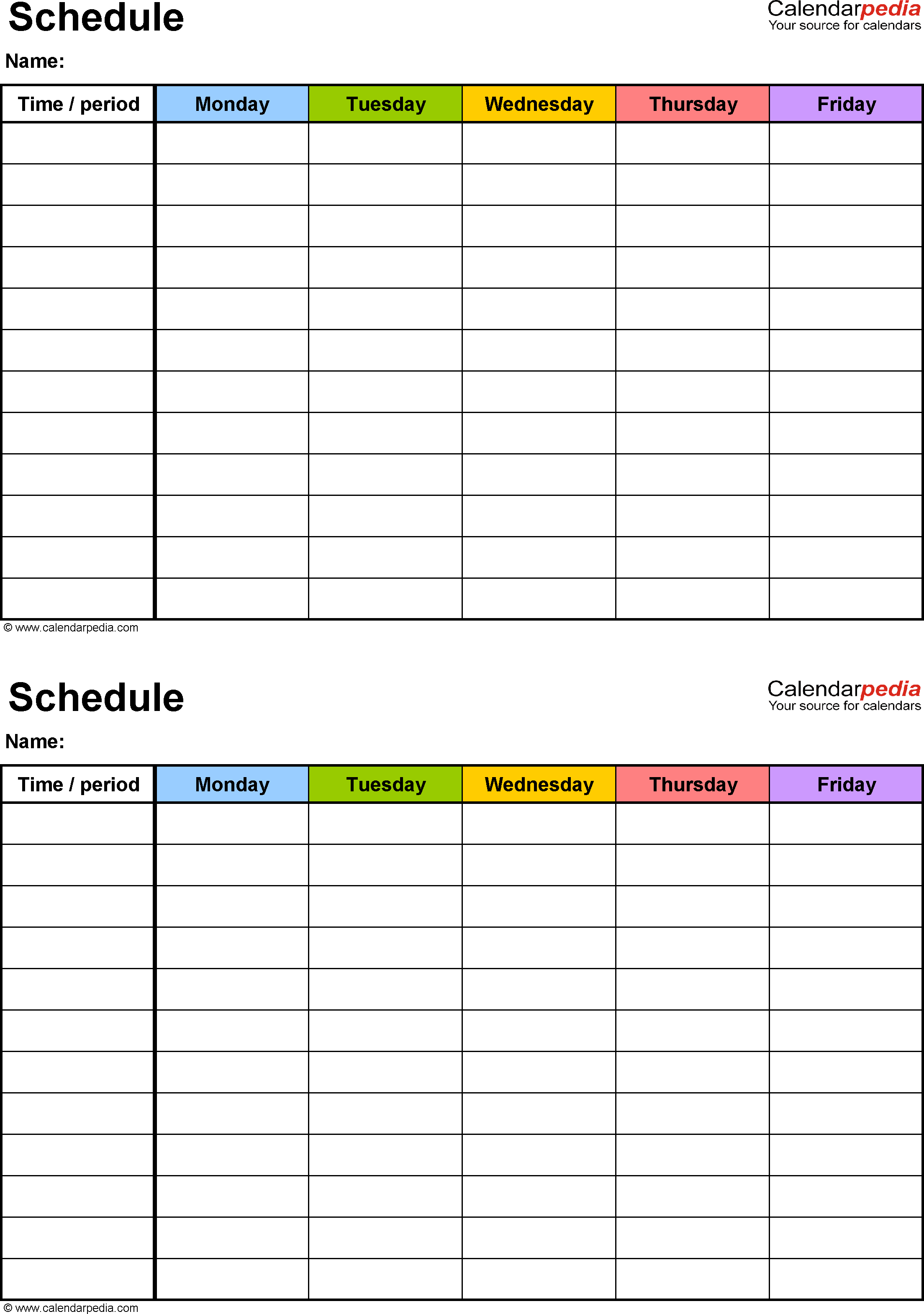 Free Weekly Schedule Templates For Excel Blank Class Template School - Free Printable School Agenda Templates