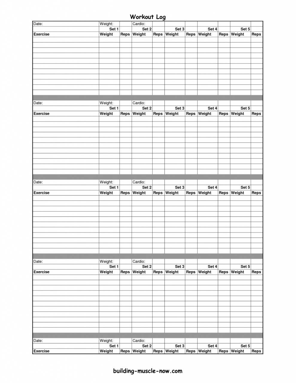 Free Weight Workout Routines Printable Exercise Log Free Printable - Free Printable Gym Workout Routines
