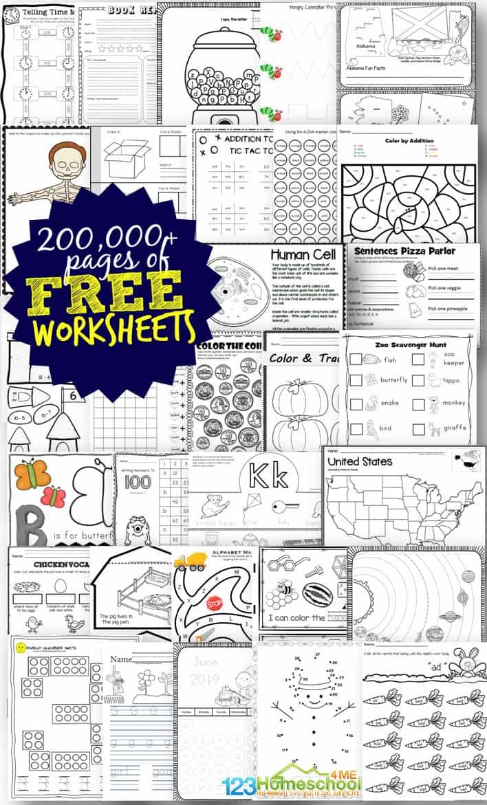 Free Worksheets - 200,000+ For Prek-6Th | 123 Homeschool 4 Me - Free Printable Activity Sheets For Kids