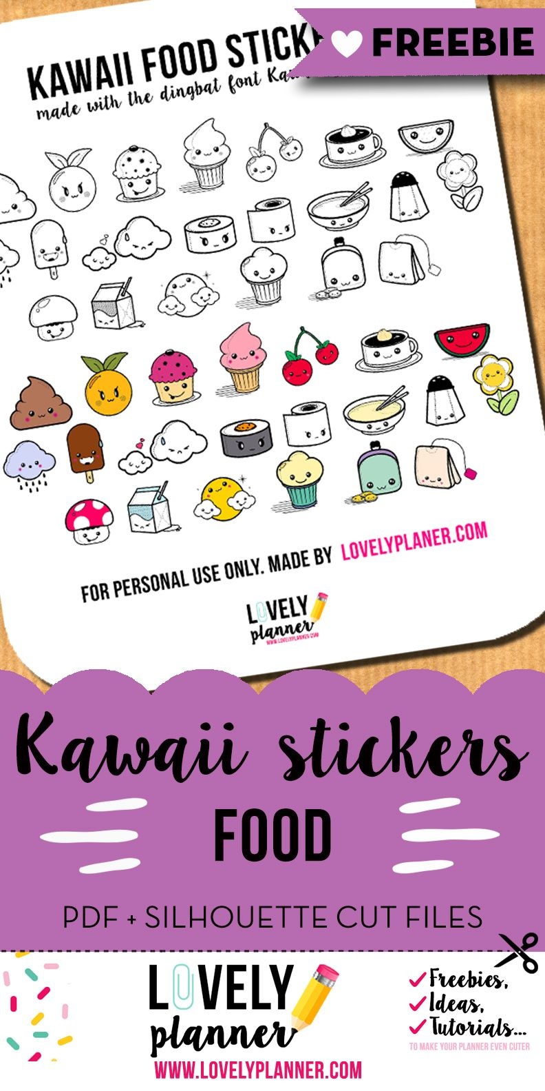 Freebie} Cute Food Stickers For Your Planner | Filofax | Food - Free Printable Kawaii Stickers