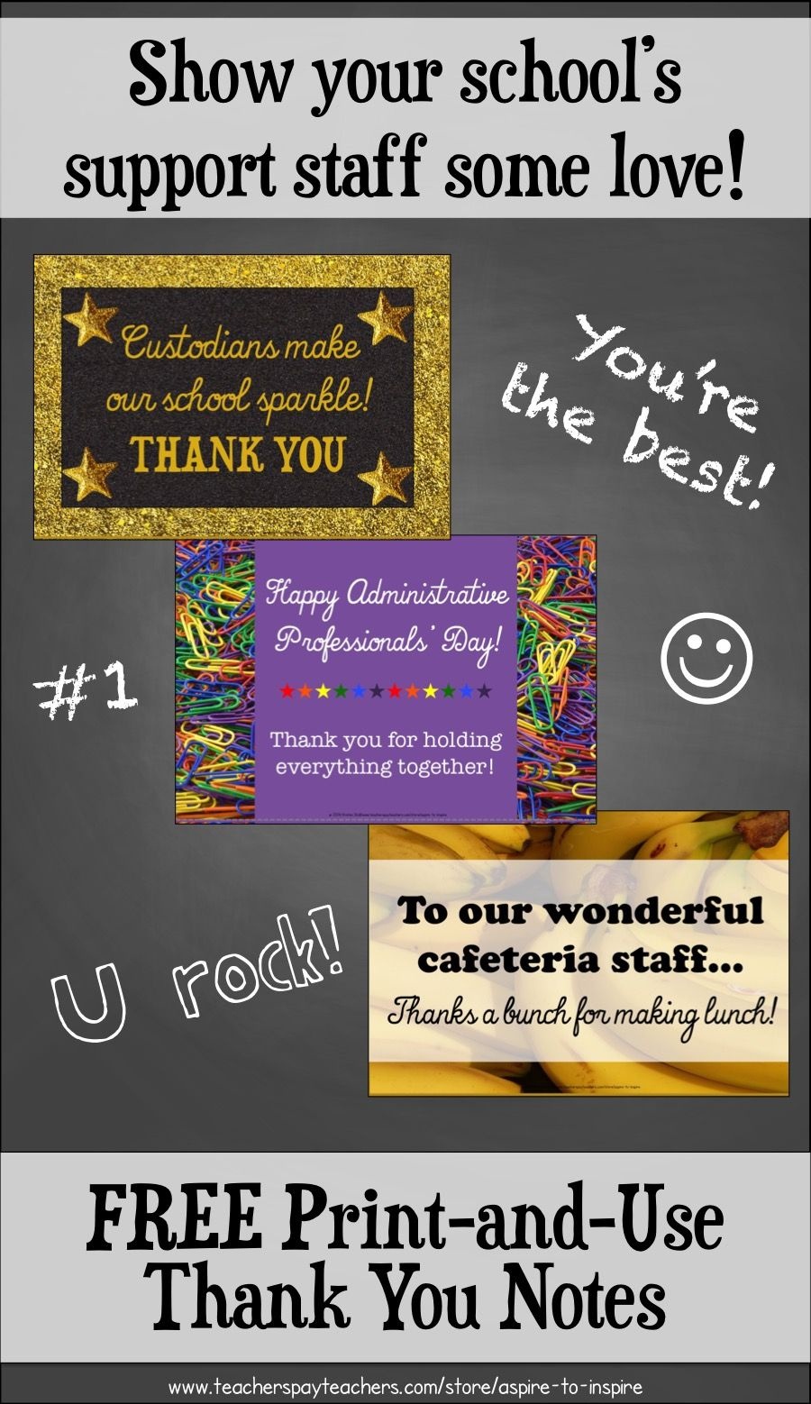 Freebie Support Staff Thank You Notes | Grades 3-6 | School - Administrative Professionals Cards Printable Free