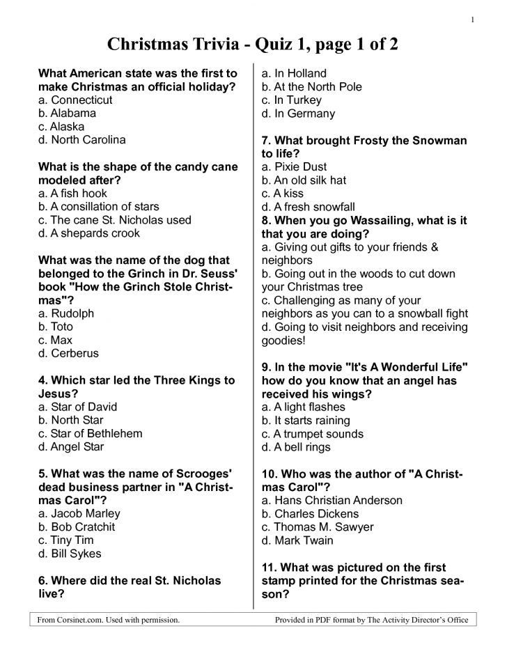 Free Printable Christmas Trivia Quiz