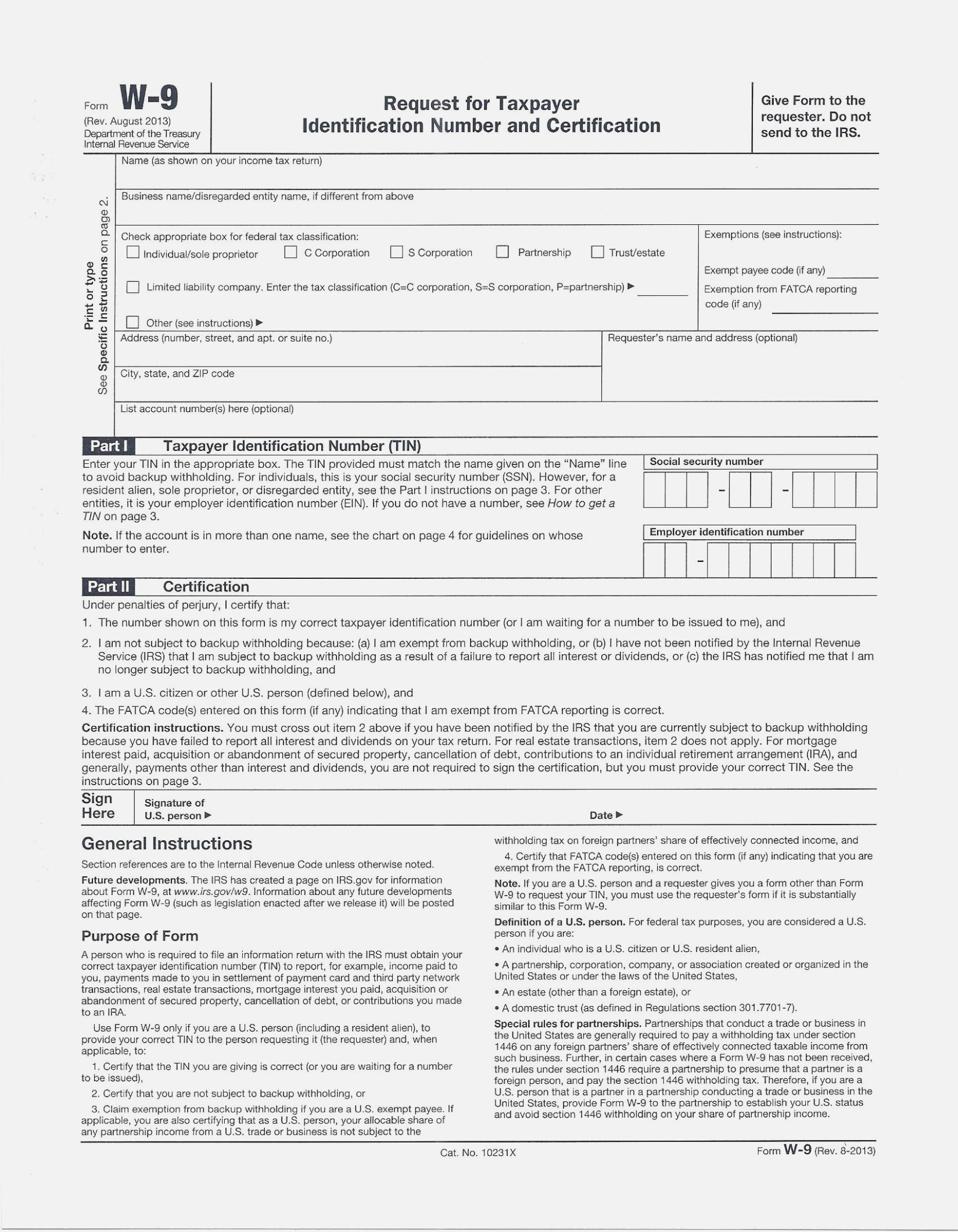 Printable W 9 Form 2017