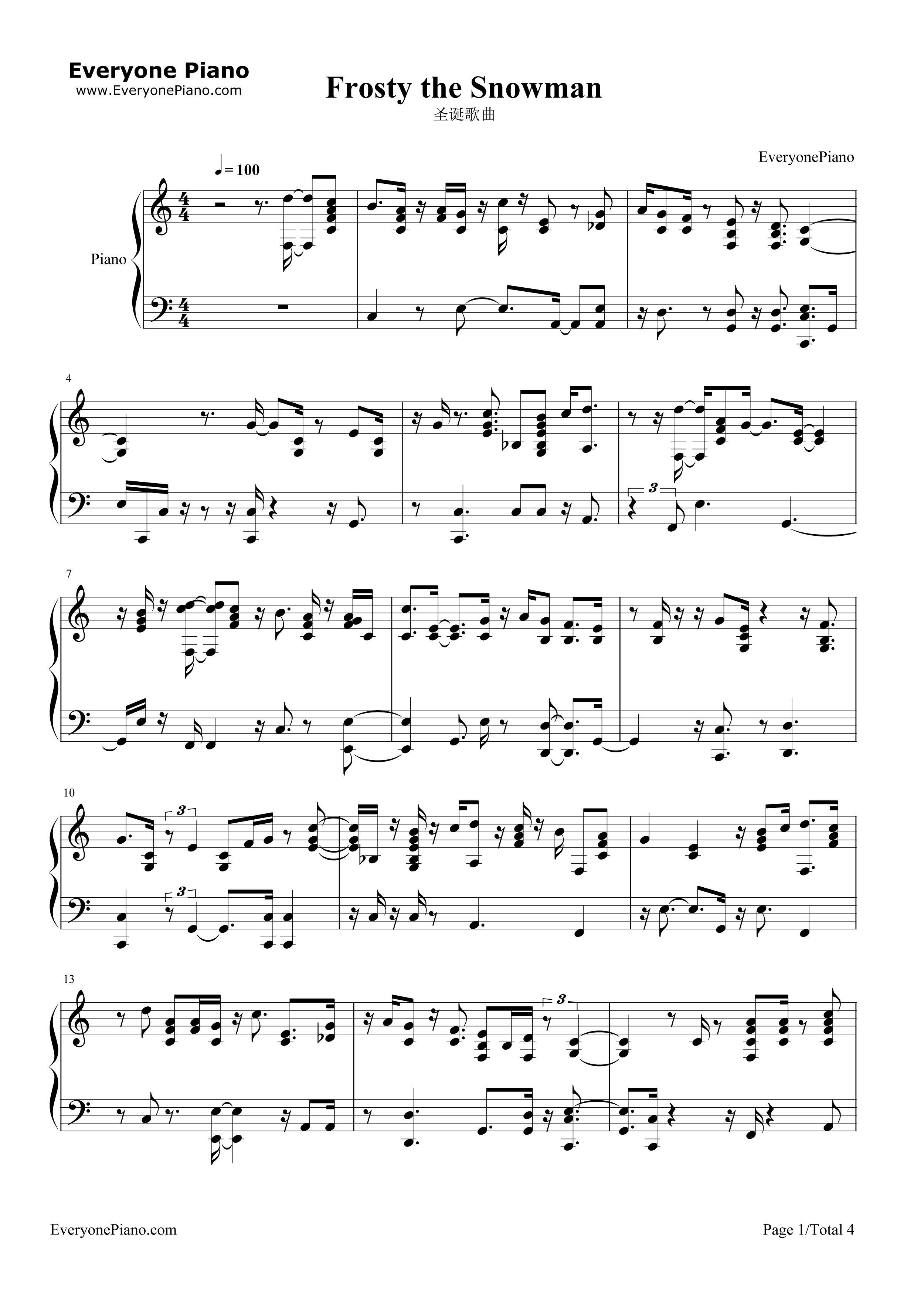 Frosty The Snowman-Christmas Song Stave Preview - Free Printable Frosty The Snowman Sheet Music