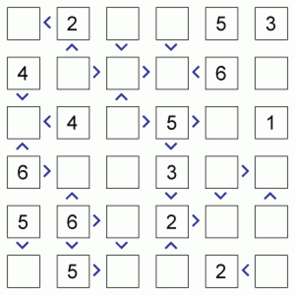 Futoshiki, More Or Less Logic Puzzles For Primary And Secondary Math - Free Printable Futoshiki Puzzles