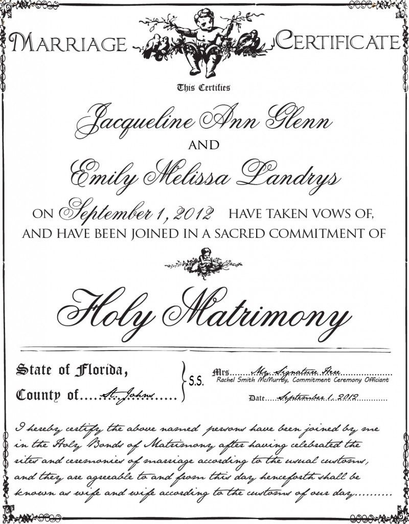 Gay Marriage Certificate Example | Gay &amp;amp; Lesbian Weddings | Lesbian - Commitment Certificate Free Printable