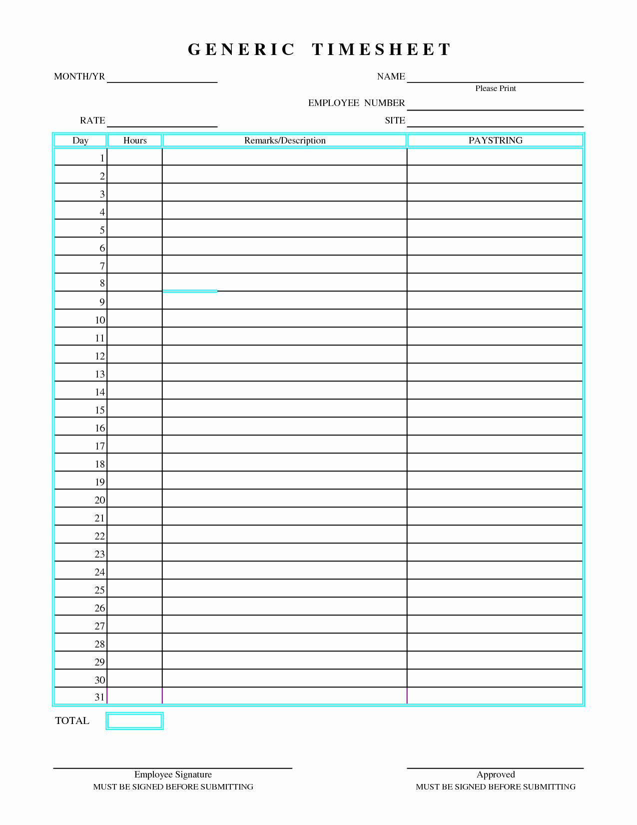Monthly Timesheet Template