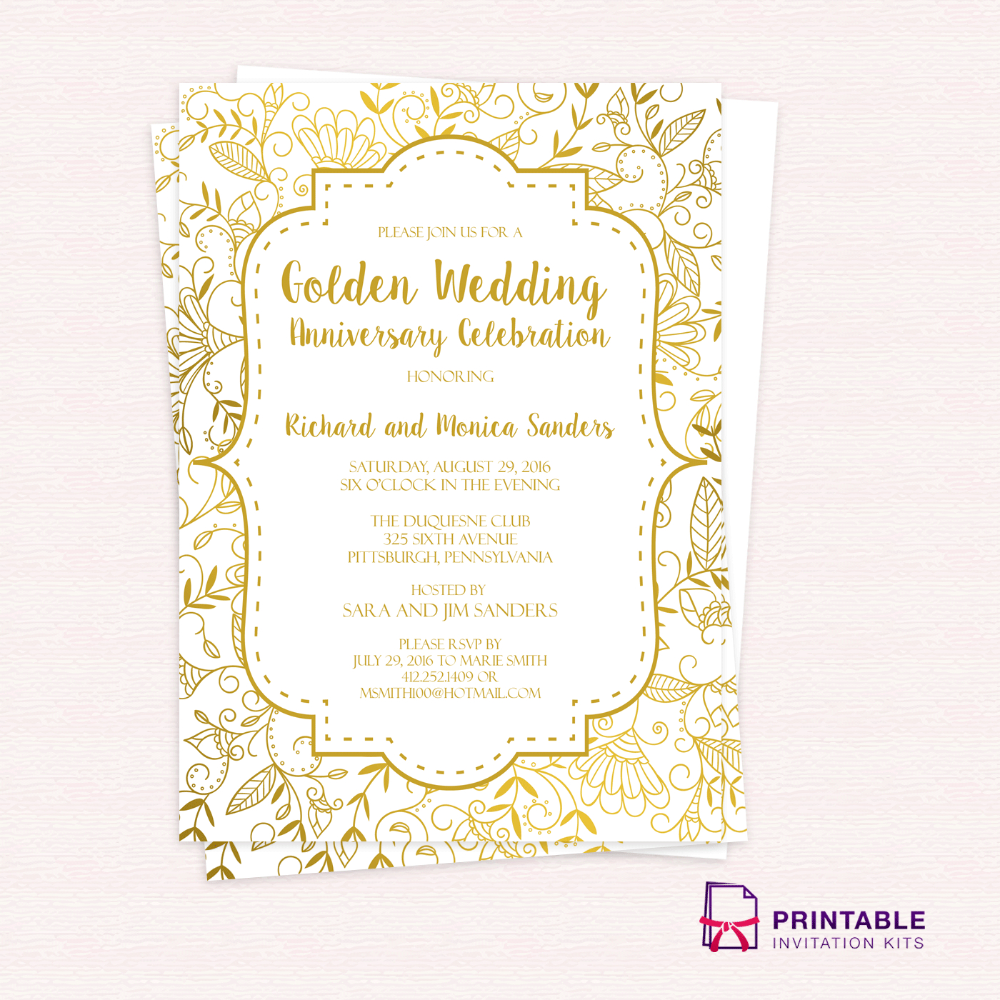 Golden Wedding Anniversary Invitation Template | 50Th Wedding - Free Printable 60Th Wedding Anniversary Invitations